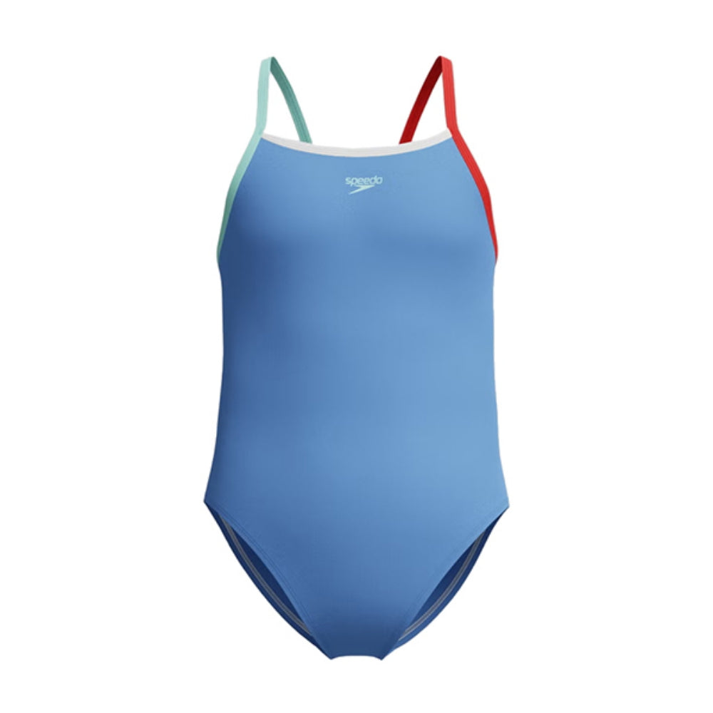 Speedo Kids Solid Propel Back one piece G Swimsuits in Blue Color