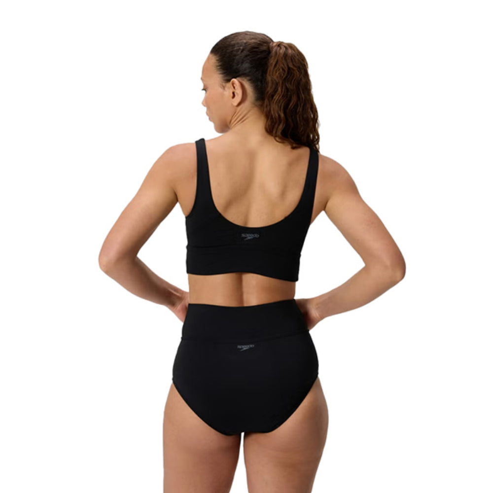 Speedo Womens Solid Square Neck Top Swimsuits in Black Color