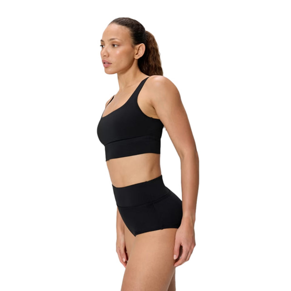 Speedo Womens Solid Square Neck Top Swimsuits in Black Color