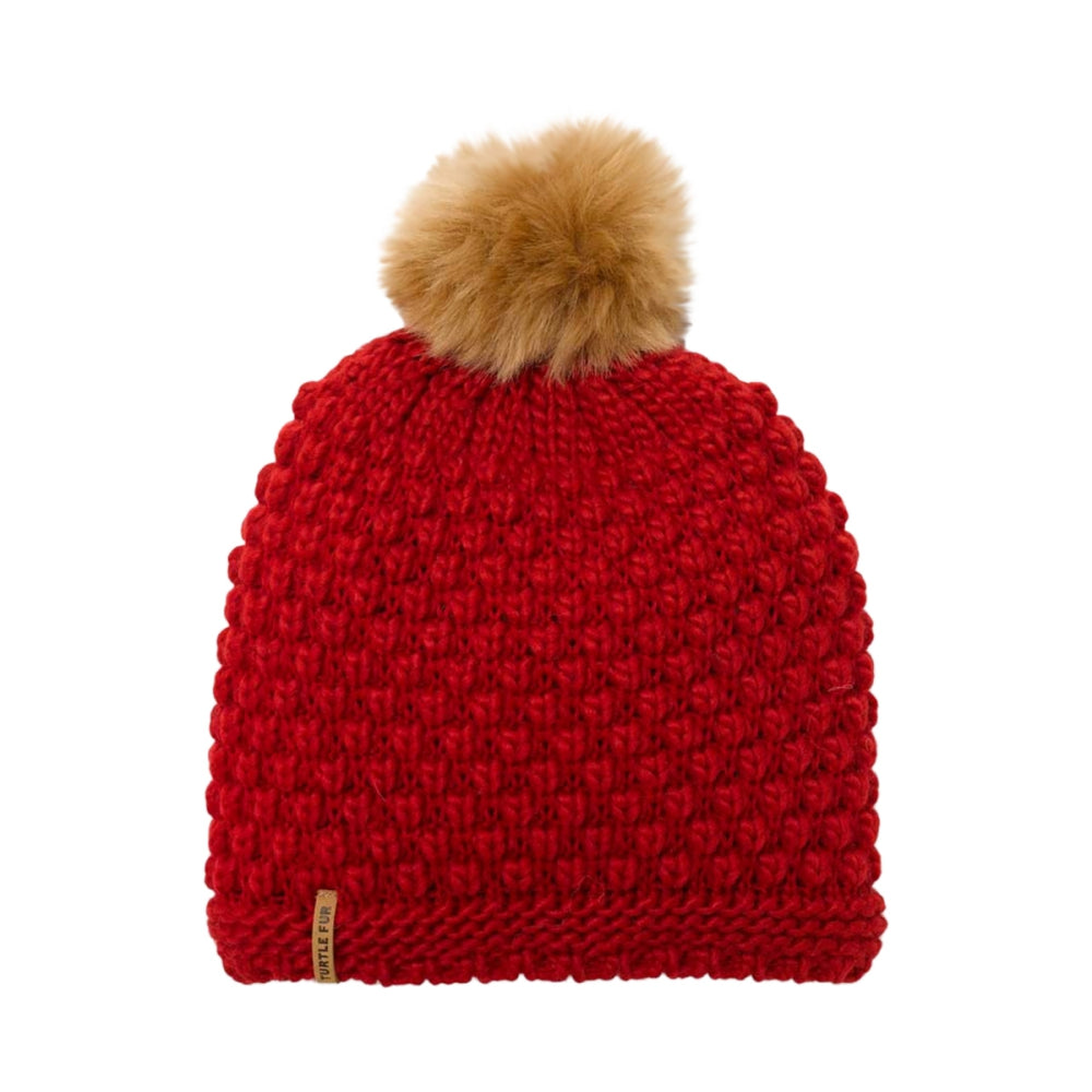 Turtle Fur Womens Snowfall Pom Beanie Winter Hats in Red Color