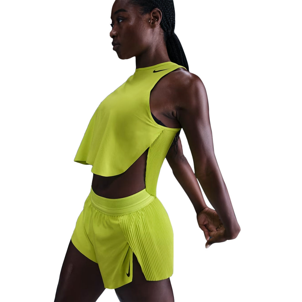 Nike Womens Aeroswift Cropped Tank Tops in Yellow Color