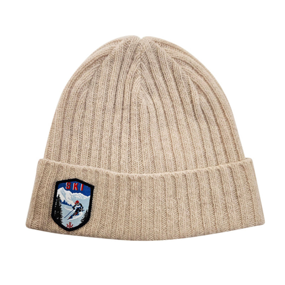 Krimson Klover Womens Cashmere Beanie W Patch Winter Hats in Khaki Color