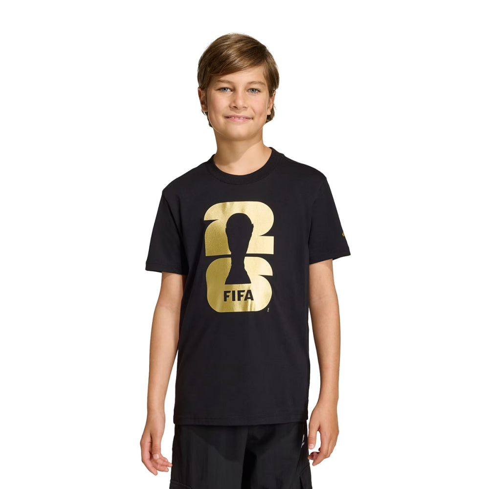 Adidas Kids Wc26 Official Emblem short sleeve Fan Apparel in Black Color