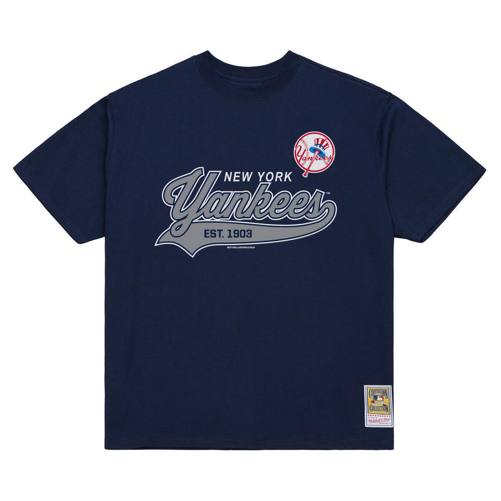 NYY SCRIPT ARCH TEE | NAVY