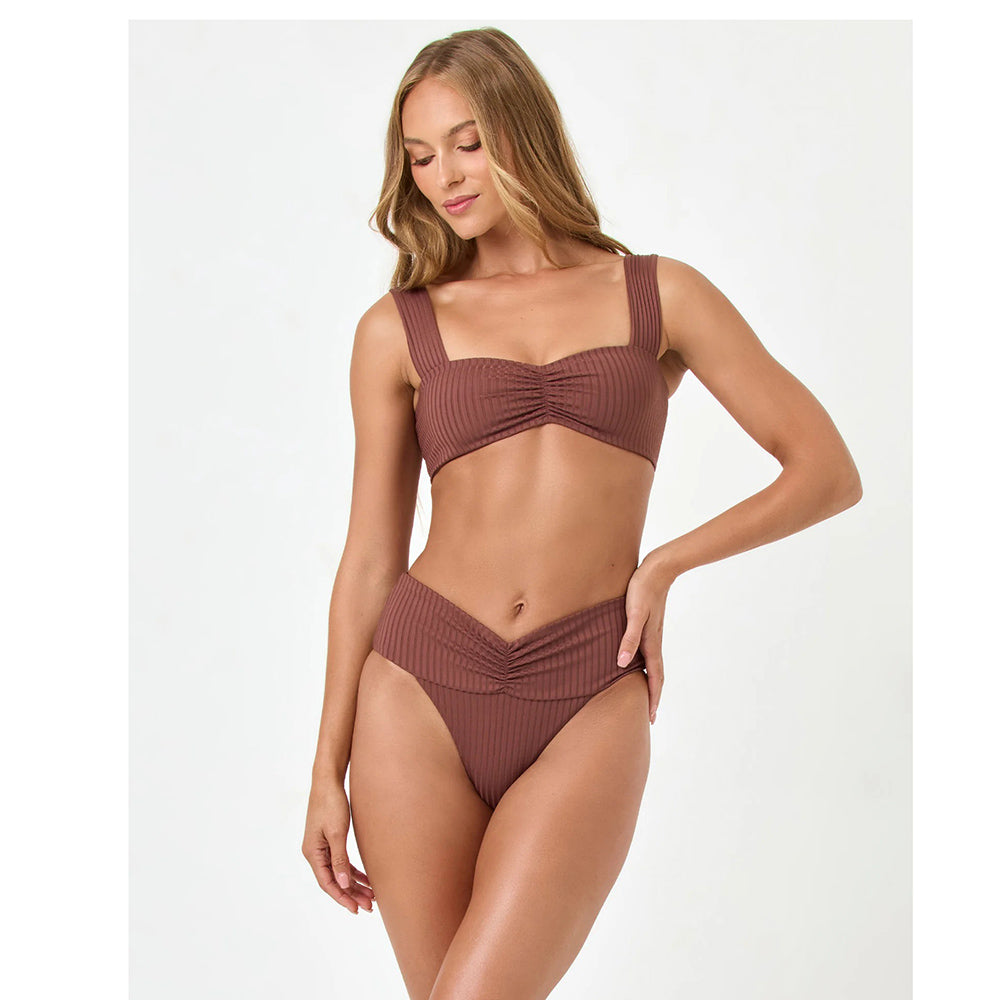 Lspace Womens Marlee Top Swimsuits in Brown Color