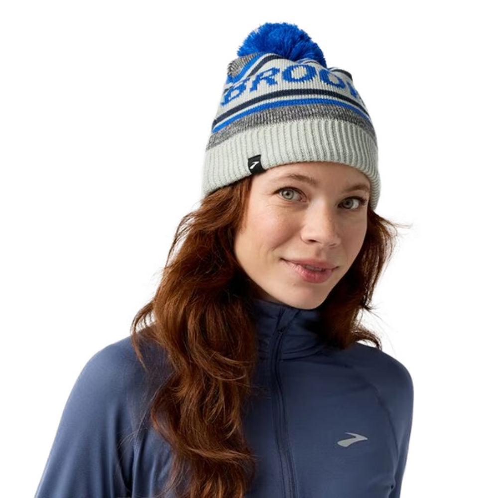 Brooks Unisex Heritage Pom Beanie Winter Hats in Blue Color