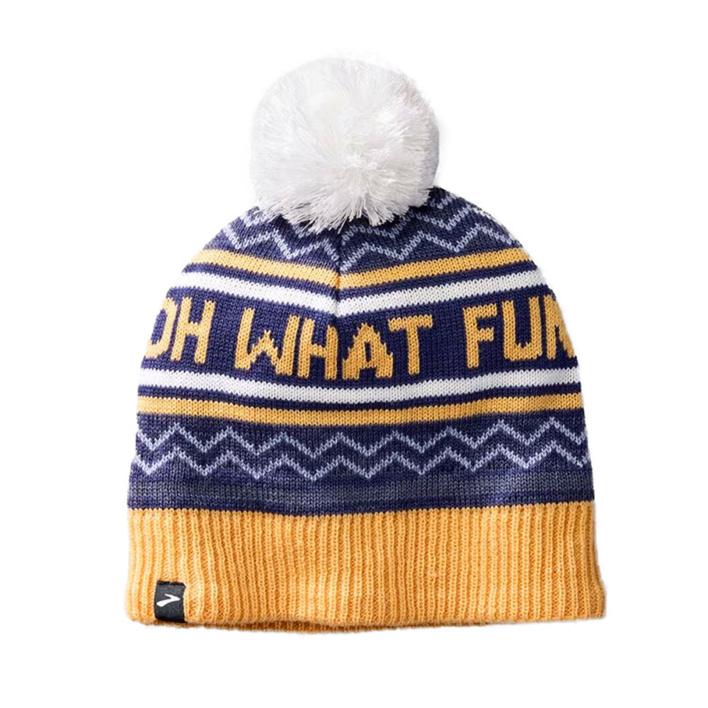 Brooks Unisex Heritage Pom Beanie Winter Hats in Orange Color