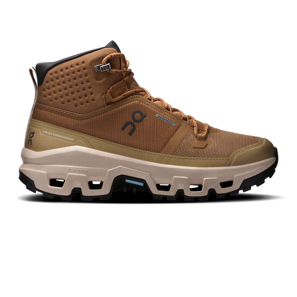 On Womens Cloudrock Mid Wp Boots in Brown Color