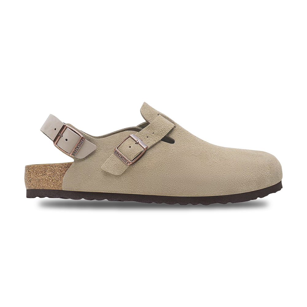 Birkenstock Womens Tokio Suede Taupe R Slides in Khaki Color