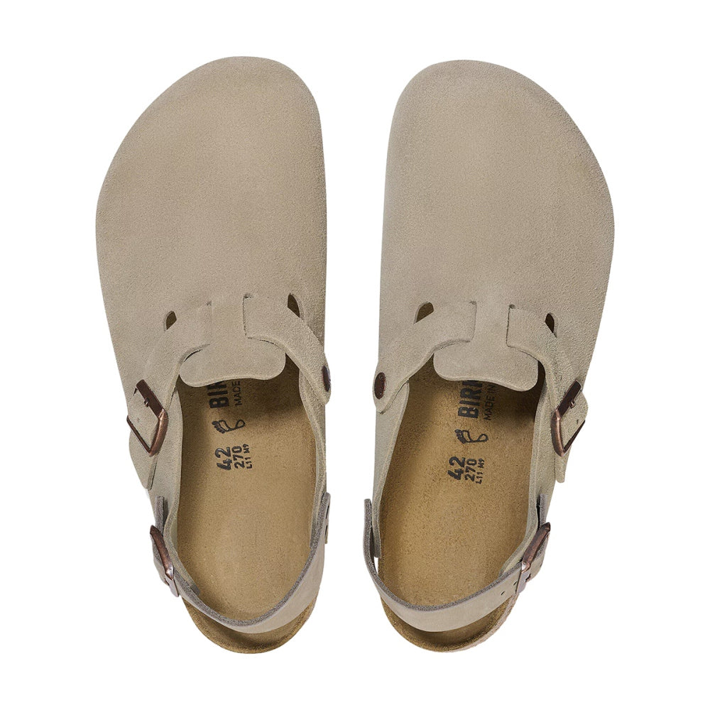 Birkenstock Womens Tokio Suede Taupe R Slides in Khaki Color