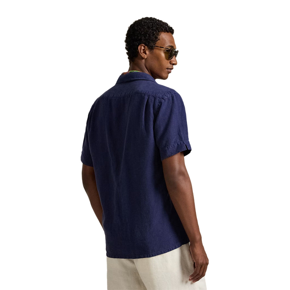 Polo Ralph Lauren S/S Slubby Linen Shirt Tops in Blue Color