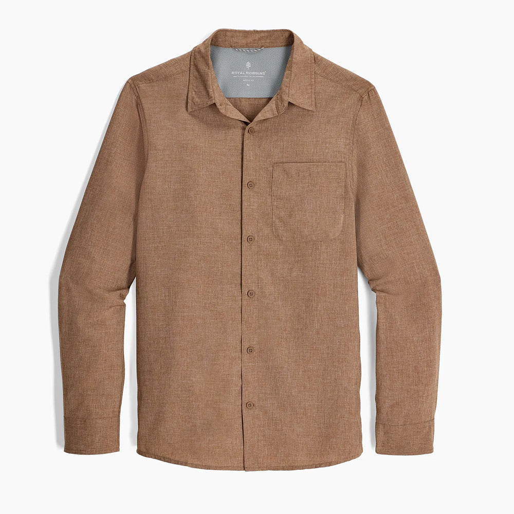 Royal Robbins Mens Amp Lite 11 L/S Tops in Brown Color