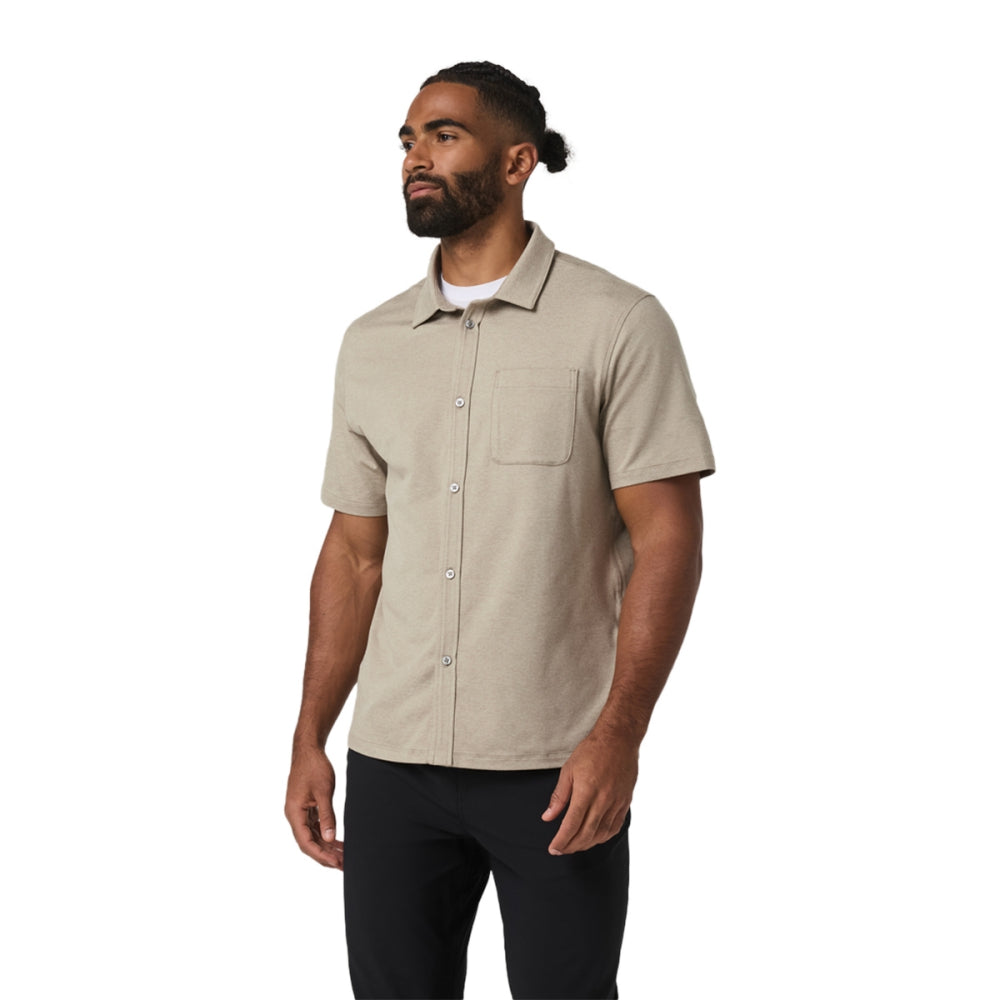 Vuori S/S Ponto Button Down Tops in Khaki Color