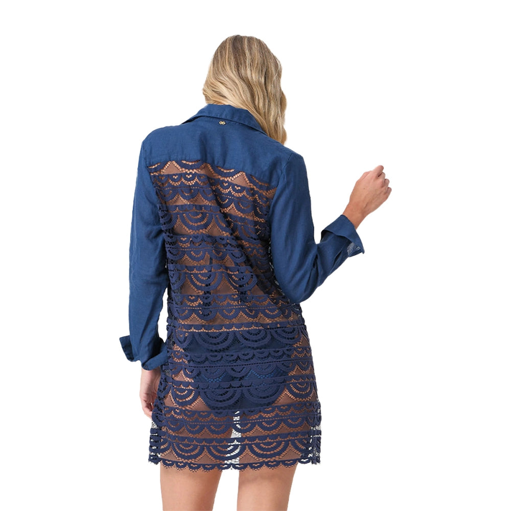 Pq Swim Lace Millie Tie Tunic Tops in Blue Color