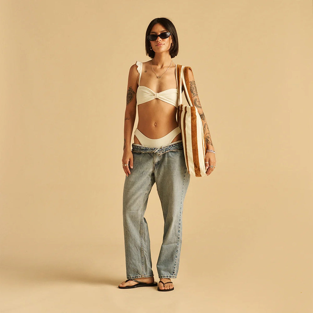 Slowtide Cabana Terry Tote Bags in Brown Color