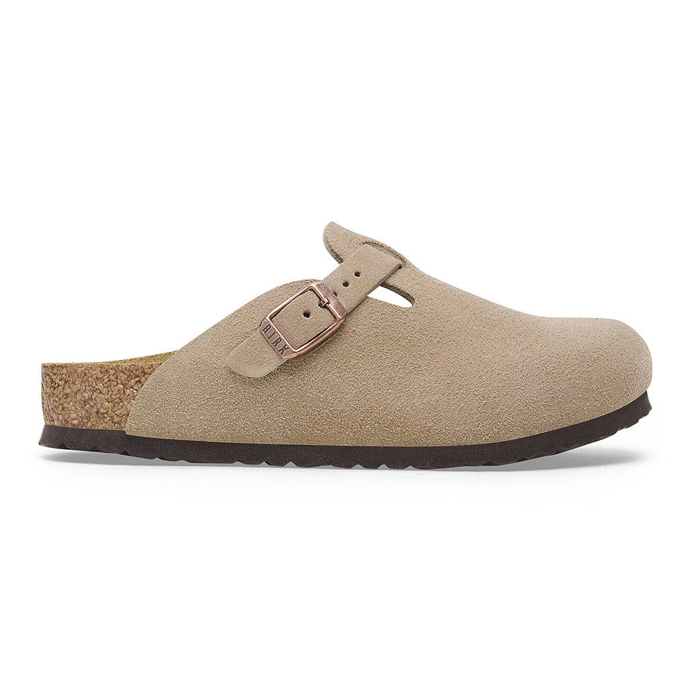 Birkenstock Boston Kids Suede Taupe Sandals in Khaki Color