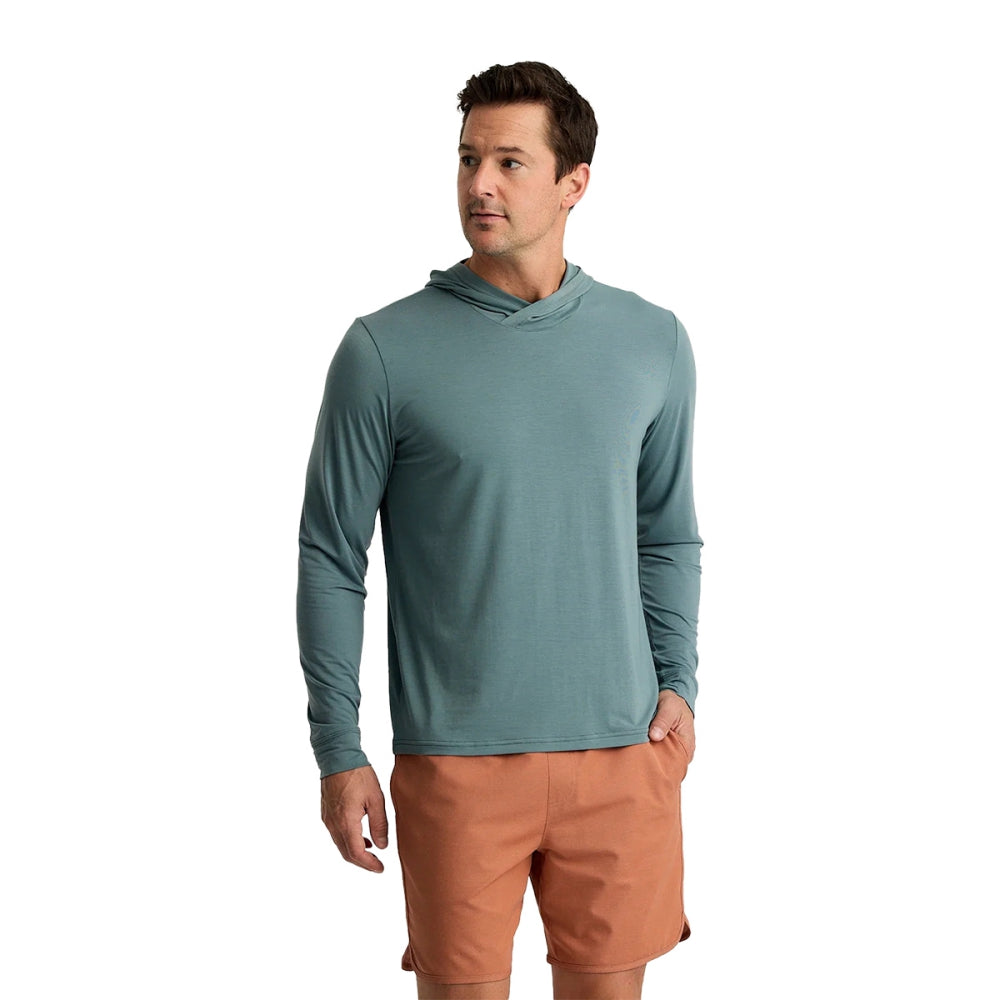 Free Fly Mens Elevate Lghtwght Hood Pullover in Blue Color