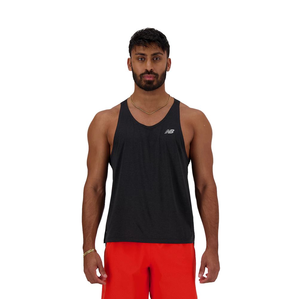 New Balance Mens Athletics Singlet Tops in Black Color