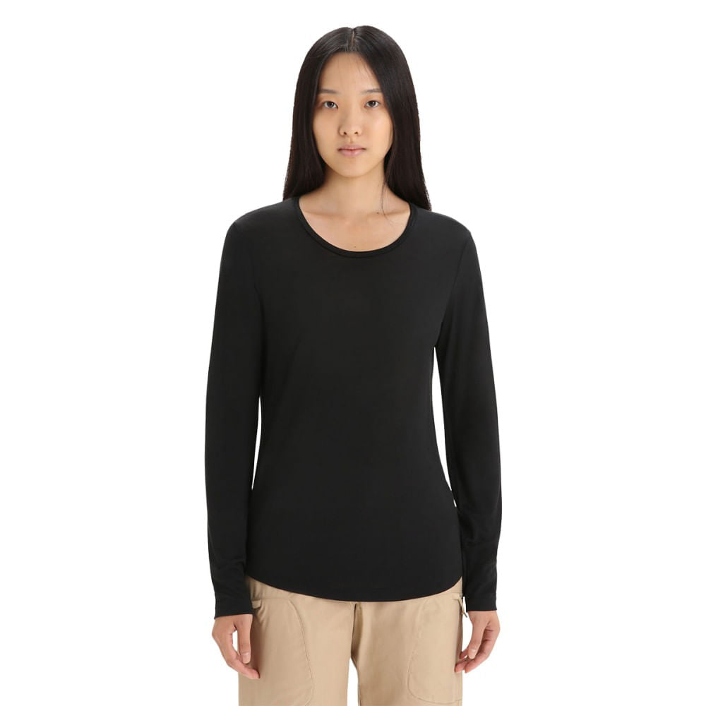 Icebreaker Womens L/S 125 Coollt Spheret Tops in Black Color