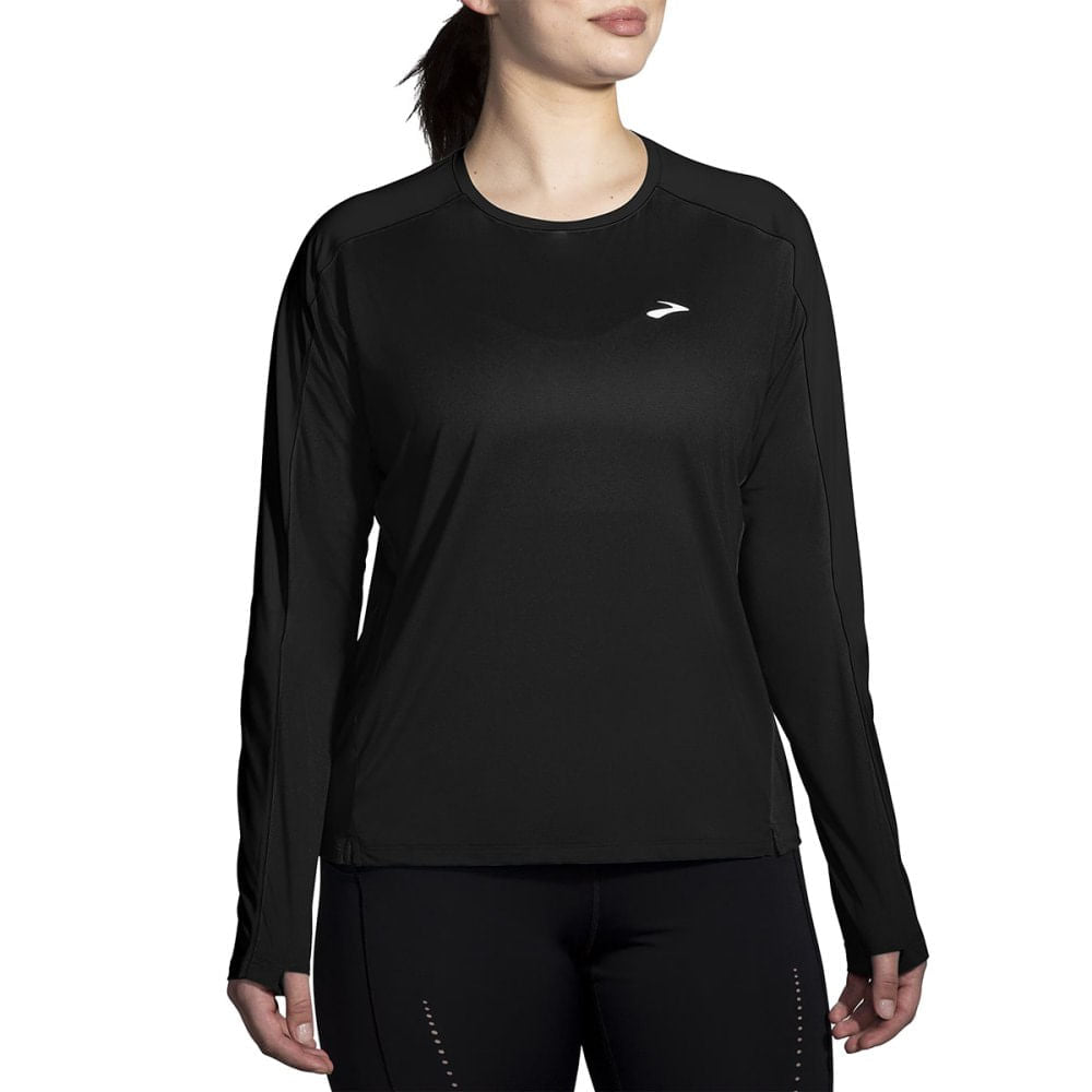 Brooks Womens Sprint Free Long Sleeve Tops in Black Color