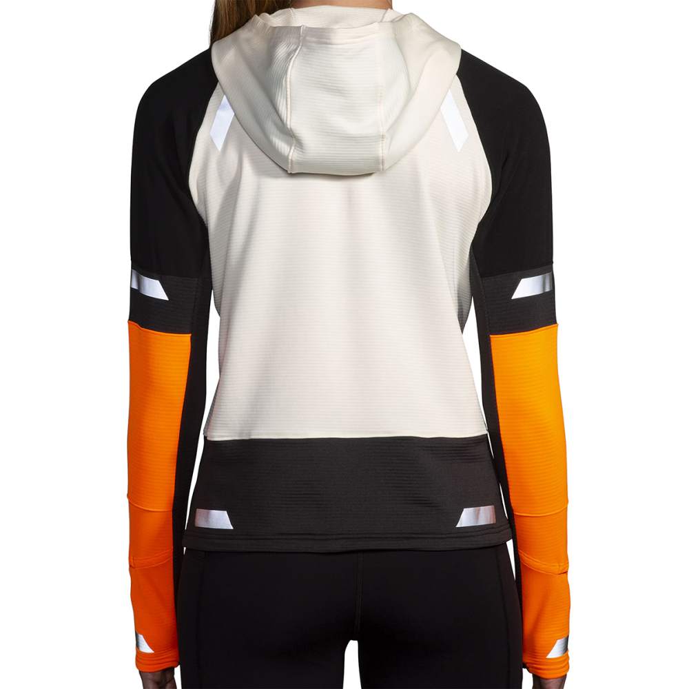 Brooks Womens Run Visible Thermal Hood Pullover in White Color