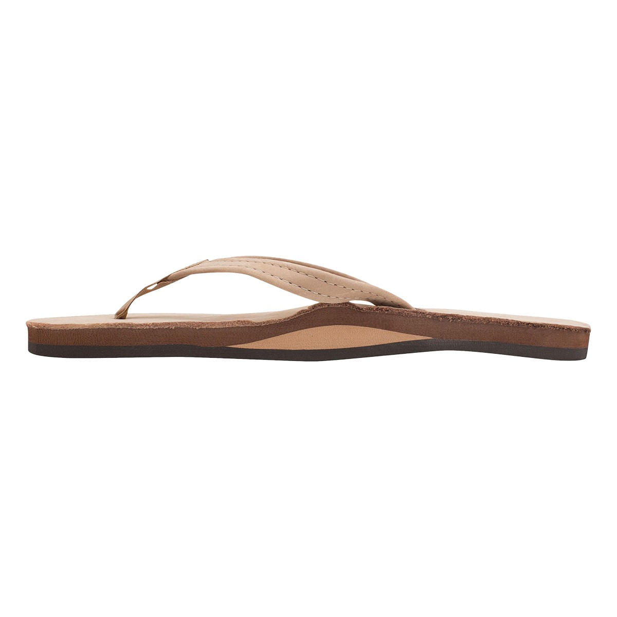 Rainbow Womens Premium Thin Leather Flip-Flops in Brown Color