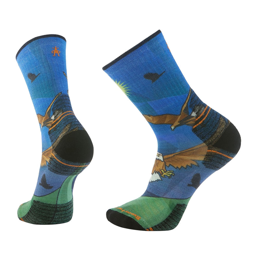 Smartwool Mens Hike Targeted Eagle Crew Socks in Blue Color