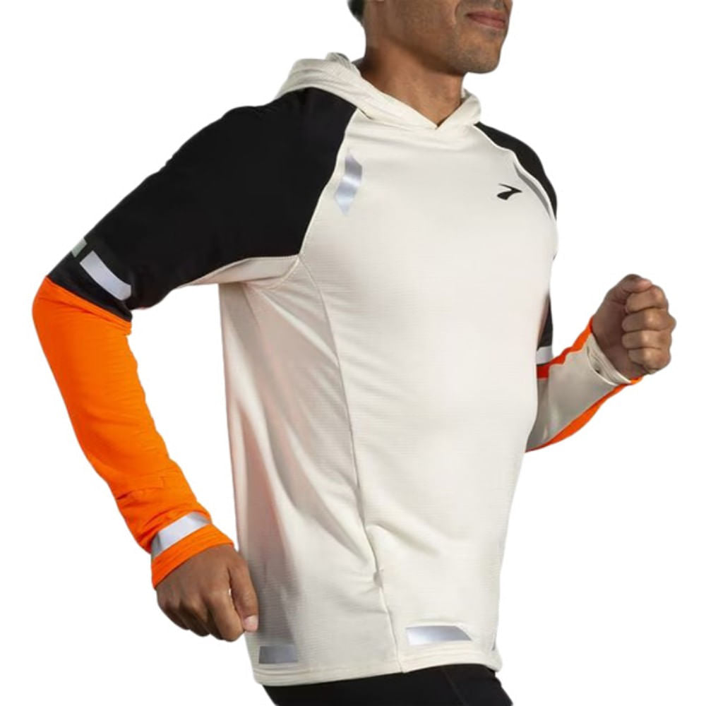 Brooks Mens Run Visible Thermal Hood Running Jackets in White Color