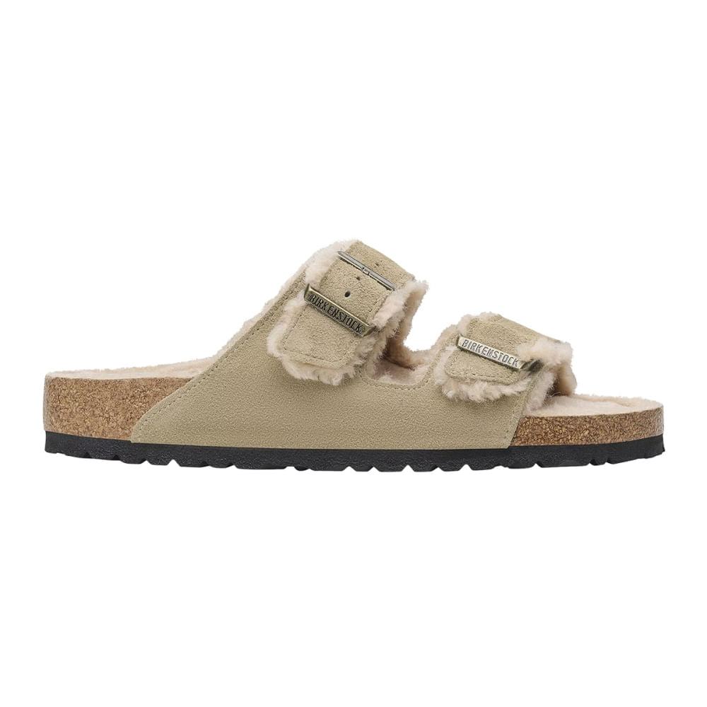 Birkenstock Womens Arizona Shearling Sandals in White Color