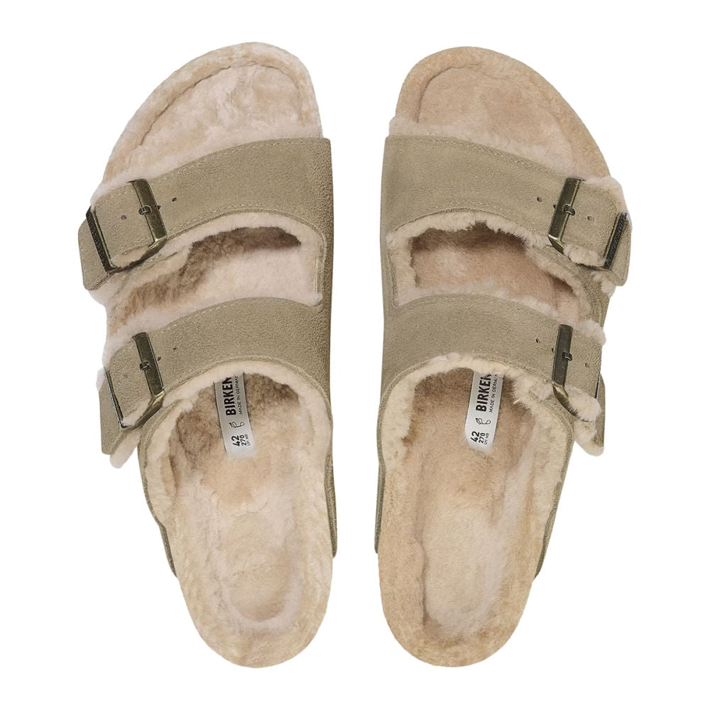 Birkenstock Womens Arizona Shearling Sandals in White Color