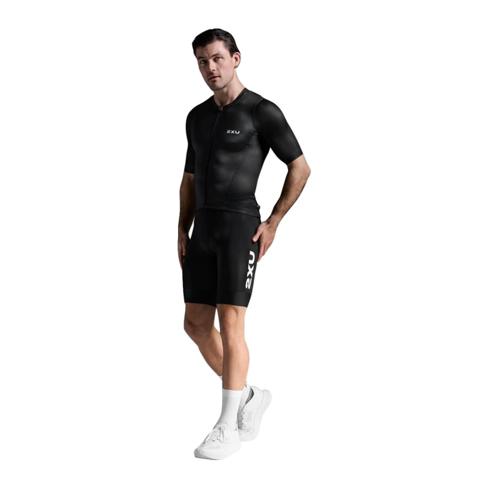 2Xu Mens Aero Hex Tri Sleeved Top Jerseys in Black Color
