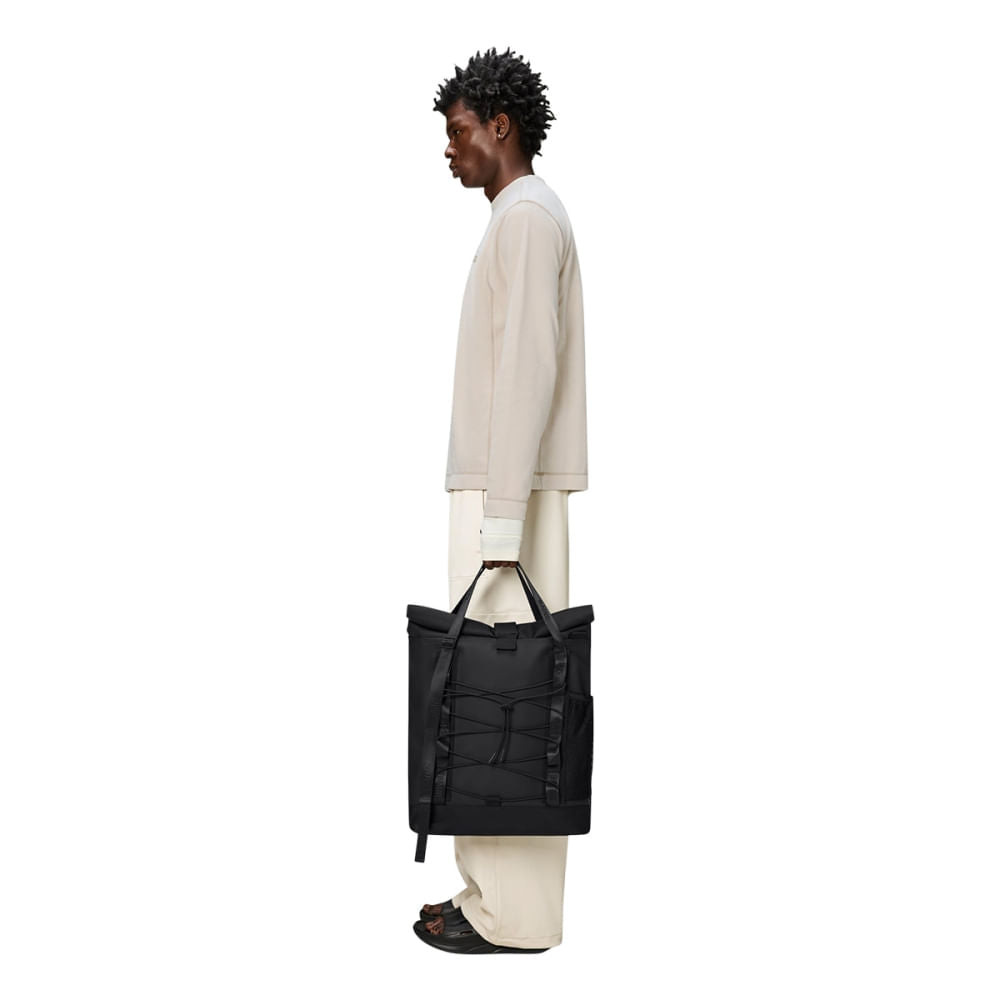Rains Unisex Trail Rolltop Tote Bag in Black Color