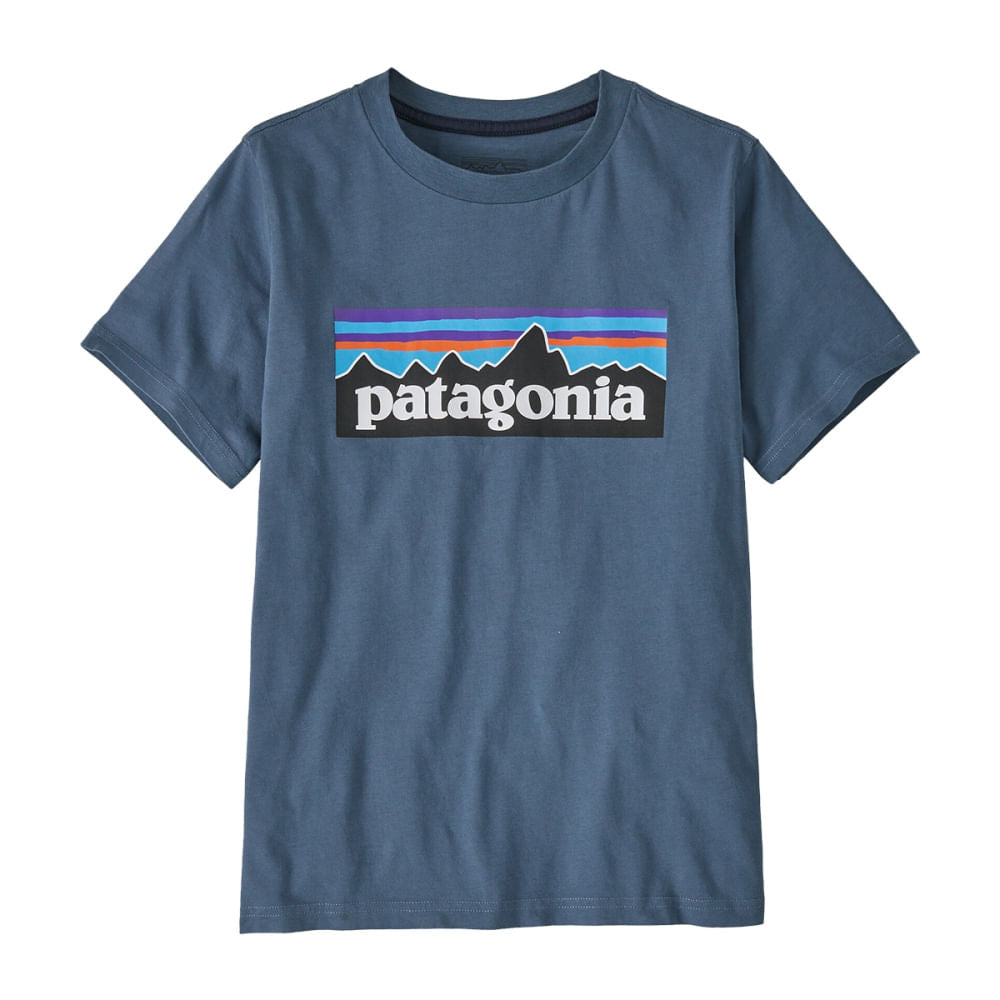 Patagonia Kids P-6 Logo T-Shirt Tops in Blue Color