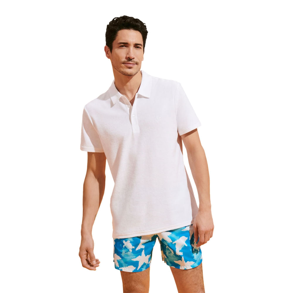 Vilebrequin Mens Phoenix Terry Polo Tops in White Color