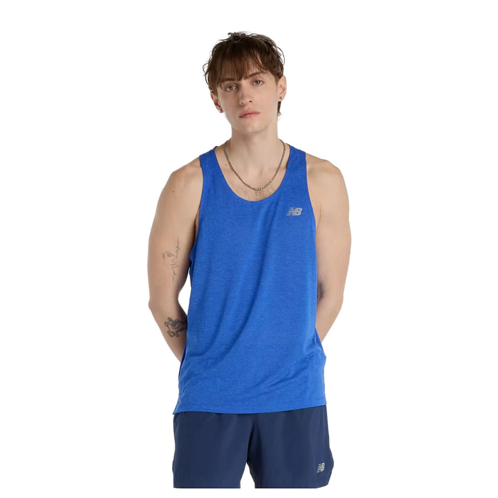 New Balance Mens Athletics Singlet Tops in Blue Color