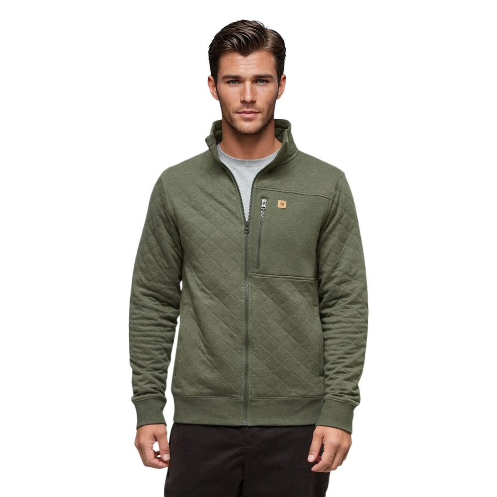Tentree Mens Quilted Full Zip Midlayer in Green Color