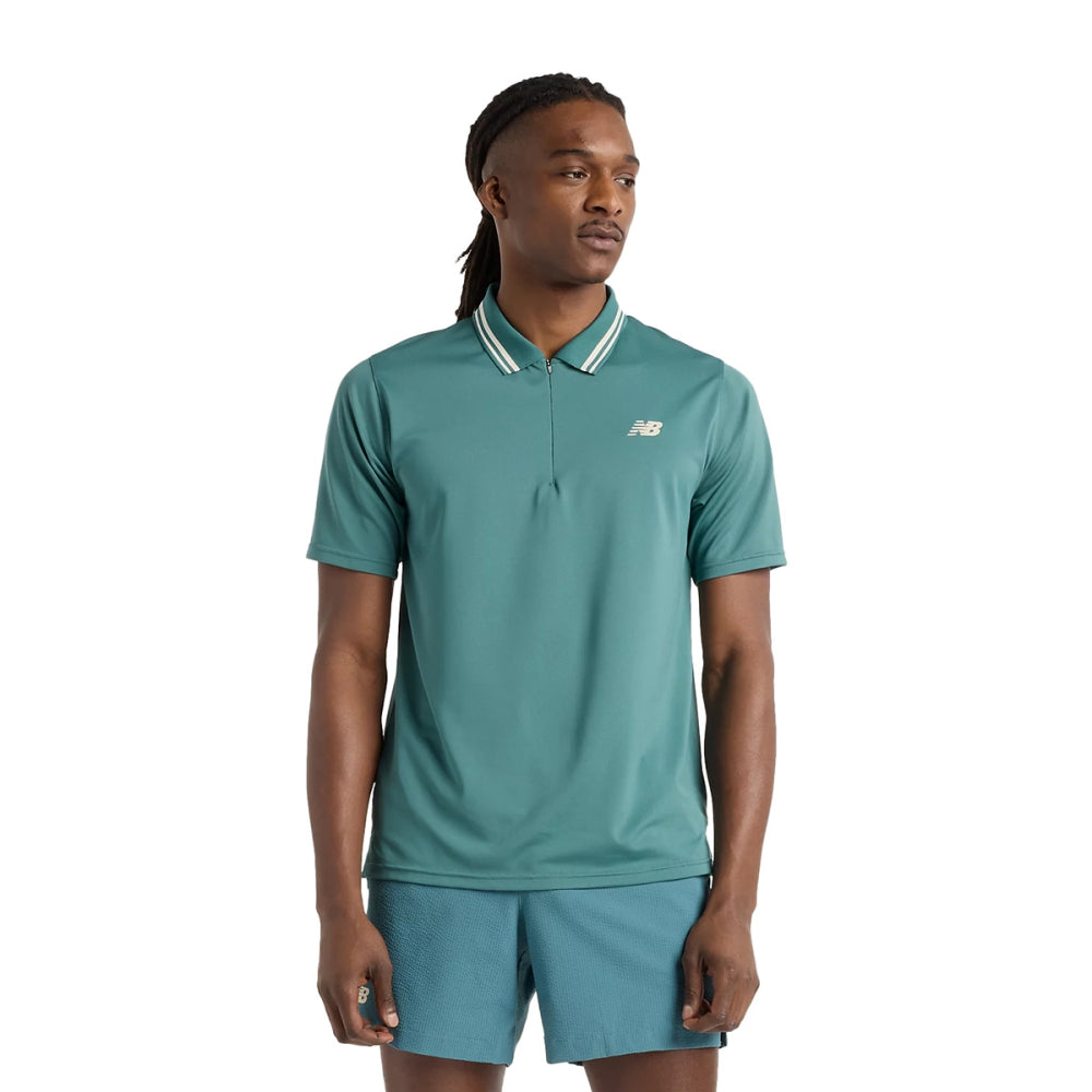 New Balance Mens Tournament Polo Tops in Green Color