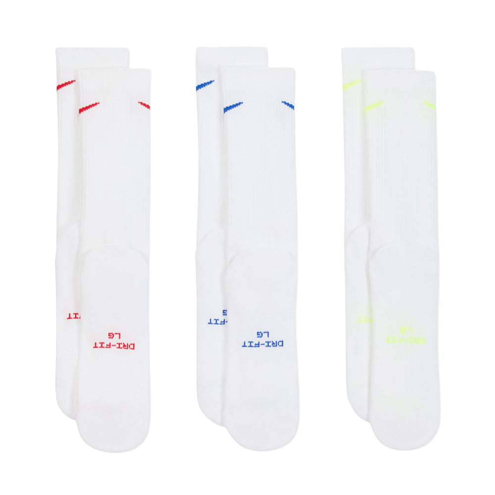 Nike Unisex 3Pk Ed Elvd Dri-FIT Crew Socks in Multi Color
