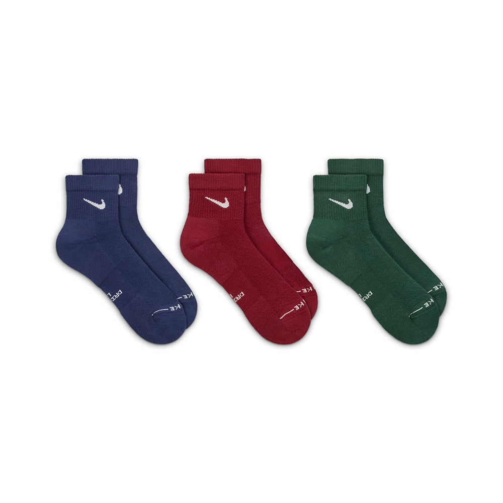 Nike Unisex 3Pk Ed Dri-FIT 1/4 Socks in Multi Color