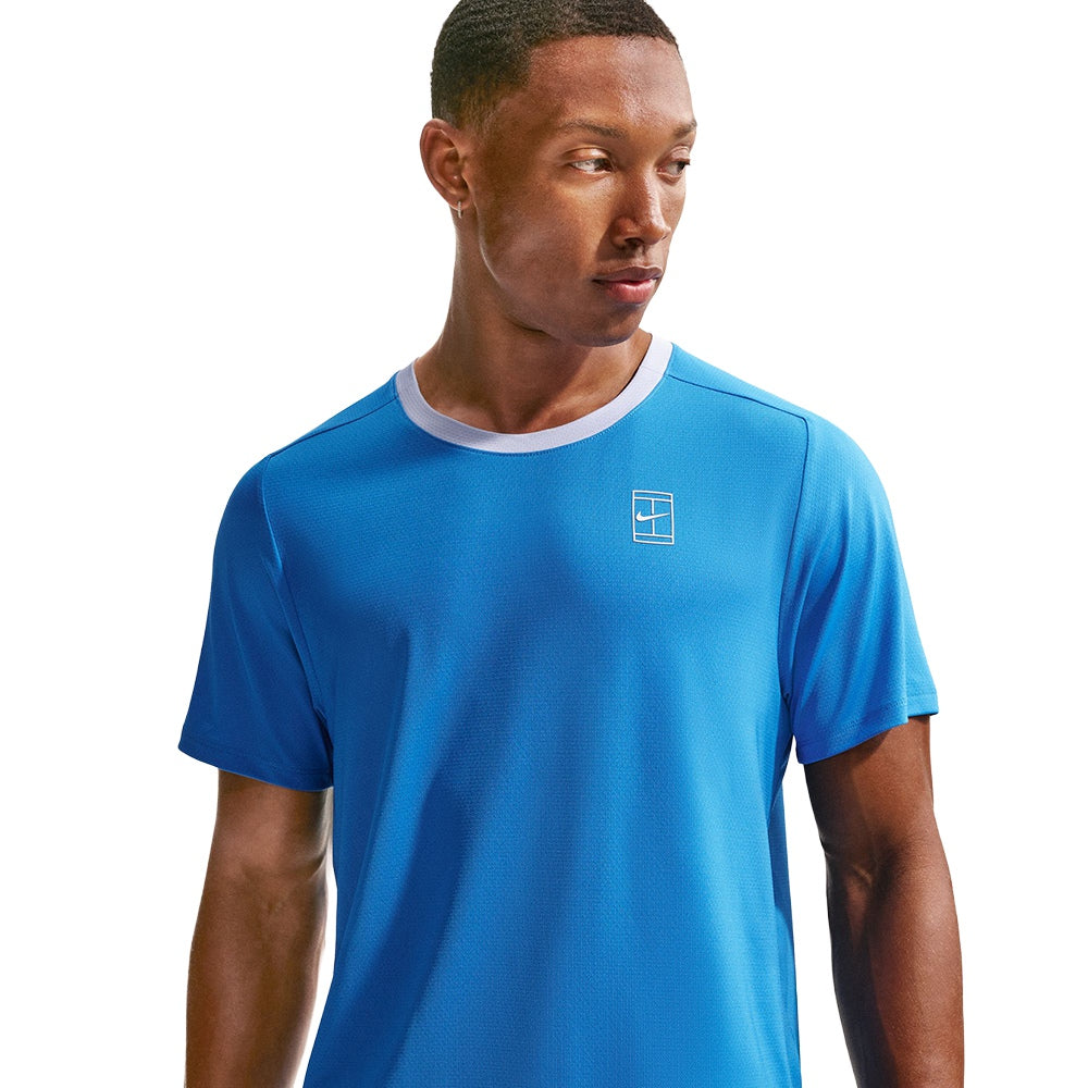 Nike Mens Nikecourt Advantage Tee Tops in Blue Color