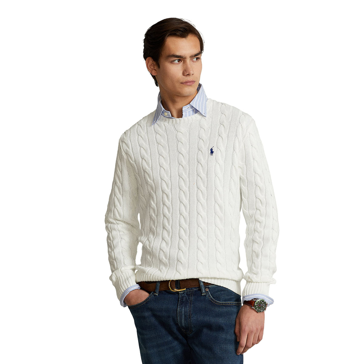 CABLE KNIT CREW NECK SWT | WHITE