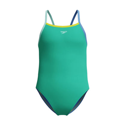 Speedo Kids Solid Propel Back one piece G Swimsuits in Green Color