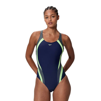 Speedo Womens Quantum Rib Splice Swimsuits in Blue Color