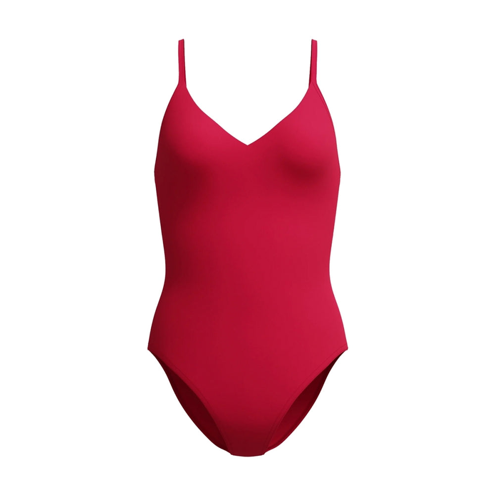 Speedo Womens Solid V Neck one piece Swimsuits in Red Color
