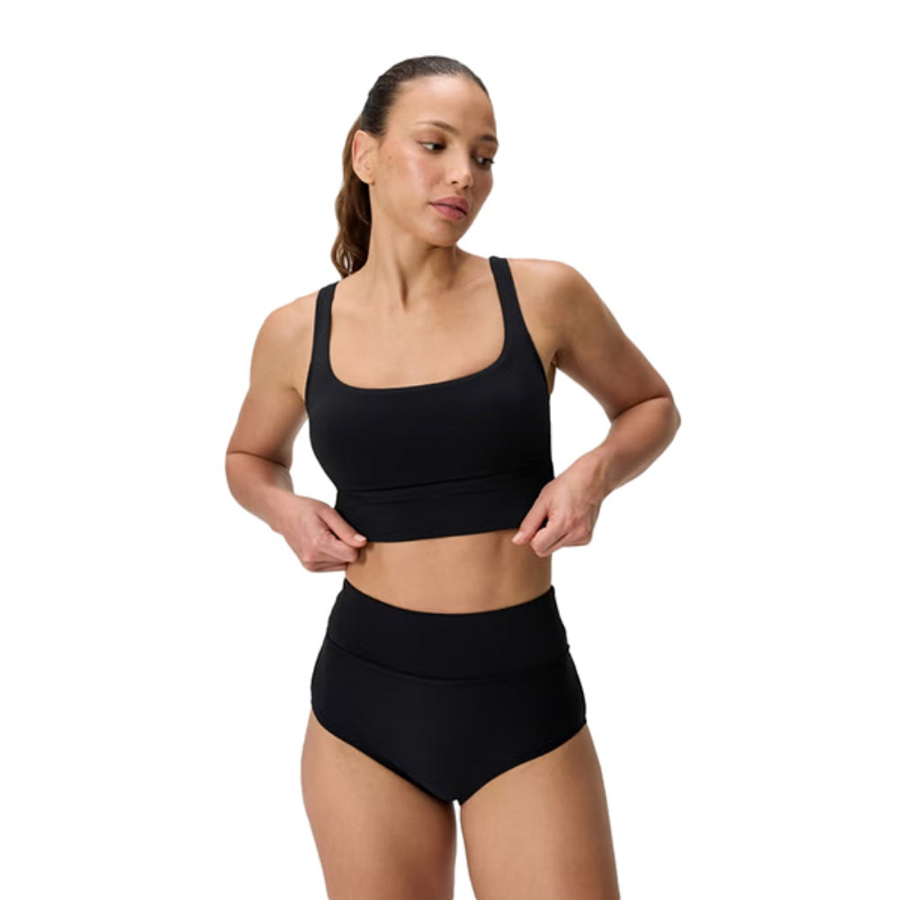 Speedo Womens Solid Square Neck Top Swimsuits in Black Color