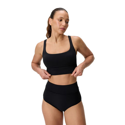 Speedo Womens Solid Square Neck Top Swimsuits in Black Color
