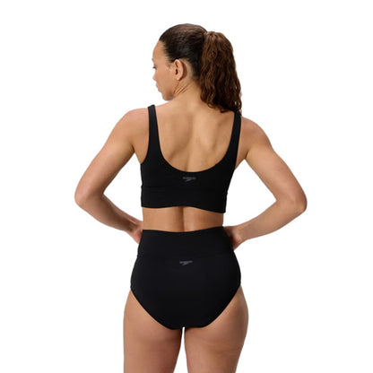 Speedo Womens Solid Square Neck Top Swimsuits in Black Color