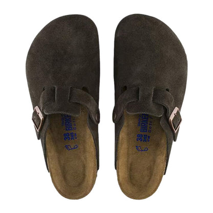 Birkenstock Mens Boston Vl Sfb Mocha R Slides in Brown Color