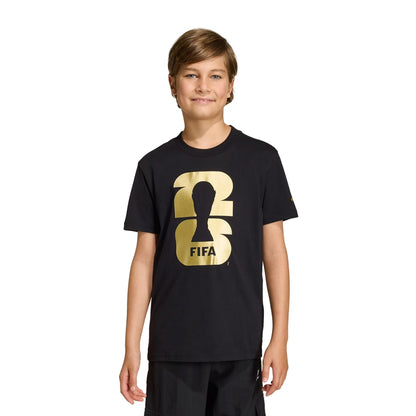 Adidas Kids Wc26 Official Emblem short sleeve Fan Apparel in Black Color