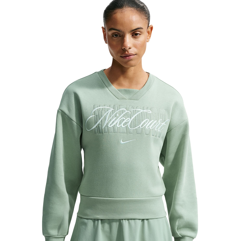 Nike Womens French Terry Crew Neck Pullover in White Color